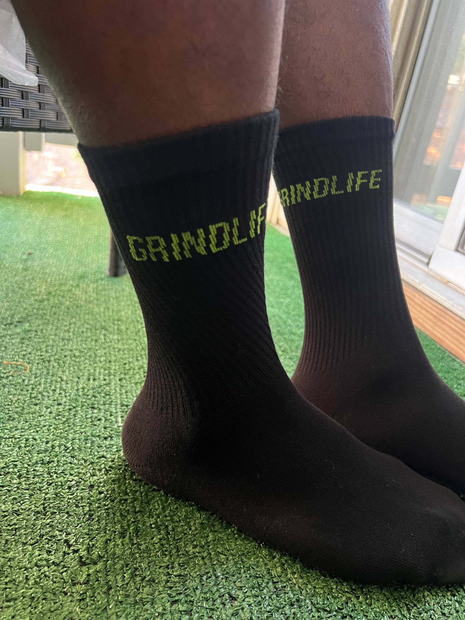 GrindLife Horizontal Calf Socks Black Neon Green